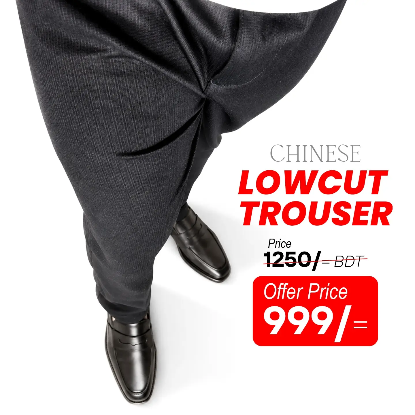 Lowcut Trouser Black Color (Premium Chinese Febric)