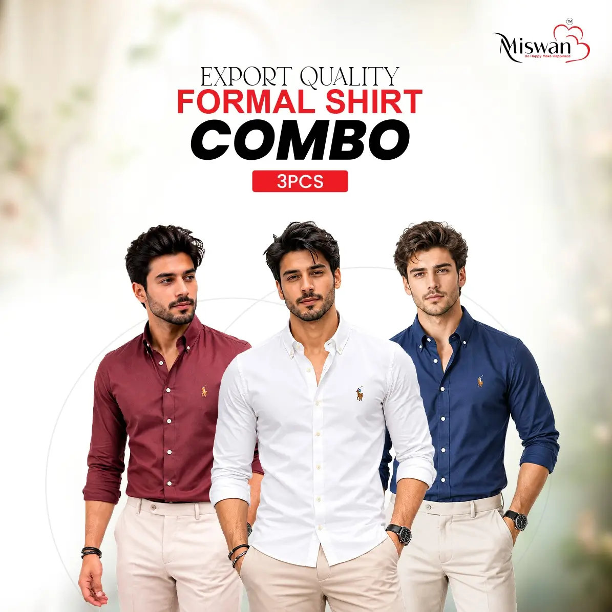 Formal Shirt (White)(Maroon)(Navy Blue) Combo