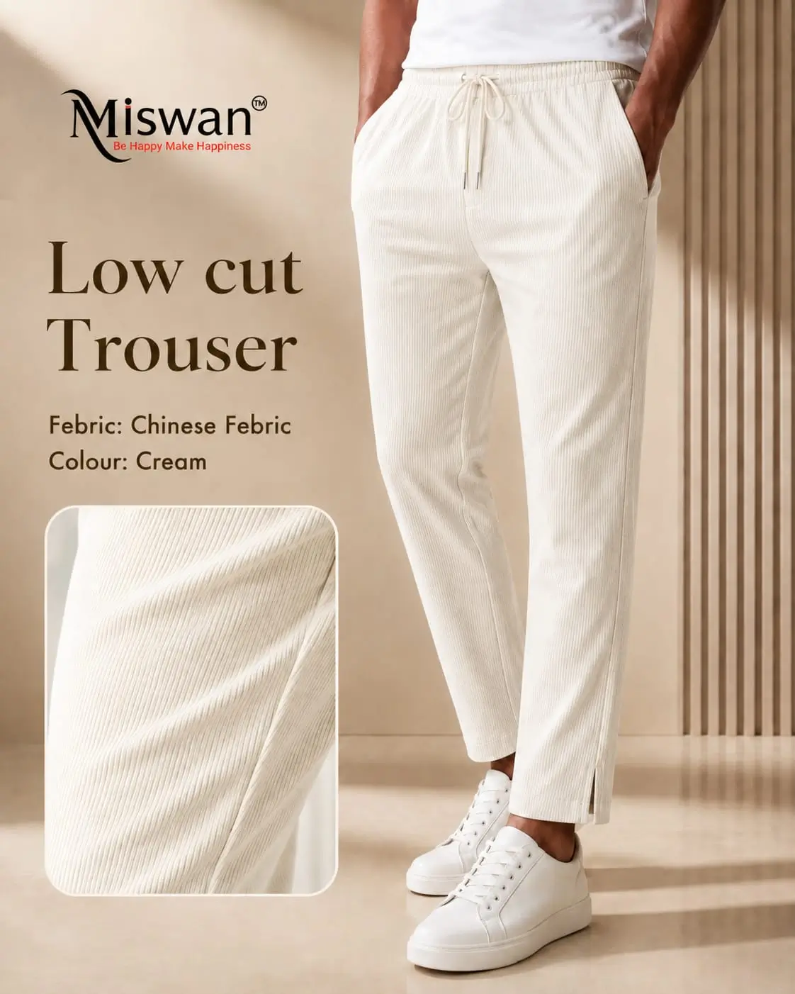 Cream Color-Lowcut Trouser (Premium Chinese Febric)